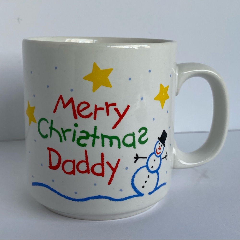 Merry Christmas Daddy Mug Vintage Gift Coffee Tea Cup Russ Berrie EUC White.